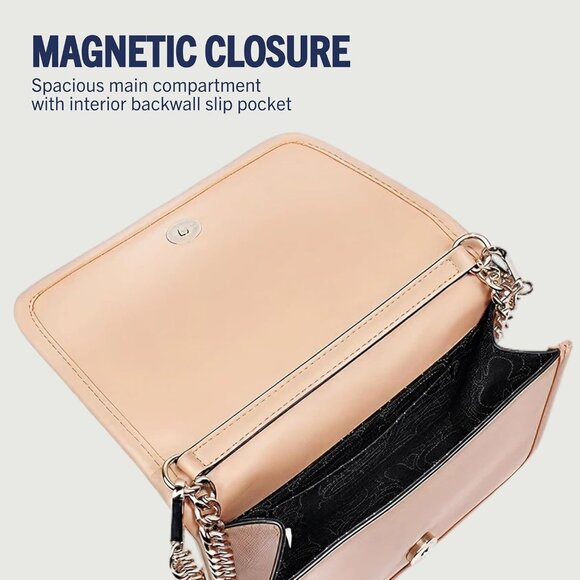 Camel Horseshoe Multi Stud Flap Crossbody Bag with Chain Strap & Quilted Chevron - Picture 6 of 6